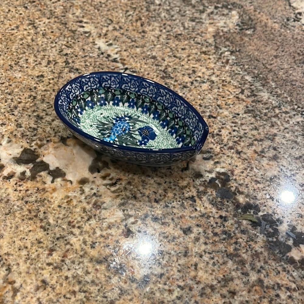 Unikat Beautiful hand painted Polish pottery spoon holder.